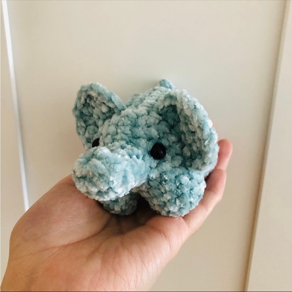 Crochet Blue Velvet Elephant Amigurumi Stuffed Animal - Picture 3 of 3